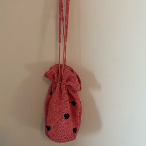 Pink and black polka dot beaded bag. Pink satin lining.